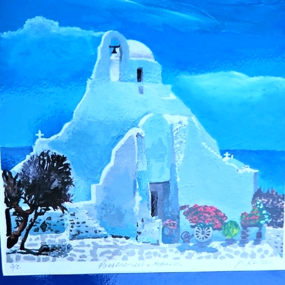 Vintage Art Print Artist Rick Koestler Paraportiani Church...